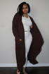 dark brown medium weight long cable knit cardigan with pockets